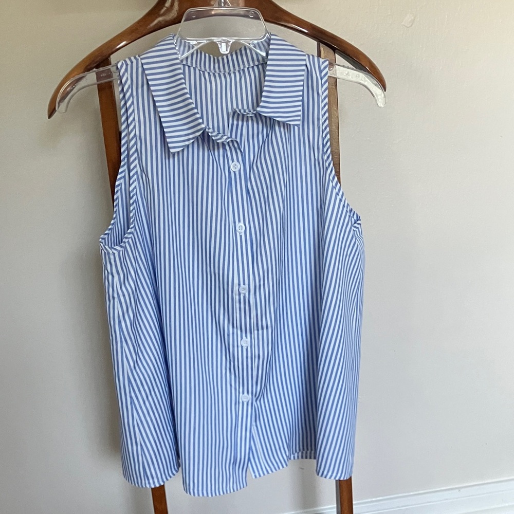 Blue Striped Sleeveless Blouse